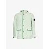 Stone Island Logo-badge Funnel-neck Linen-blend Jacket In Light Green