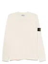 Stone Island Beige Long-sleeved Sweater With Distinctive Logo Patch In Ivory
