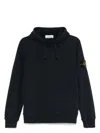 Stone Island Compass-motif Drawstring Cotton Hoodie In Blue