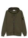 Stone Island Logo Cotton Zipped Hoodie In Green