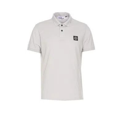 Stone Island Stretch Piquet Polo Shirt Collar Sleeves In White