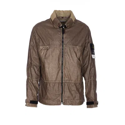 Stone Island Men Logo Raw Linen Pleated Parka