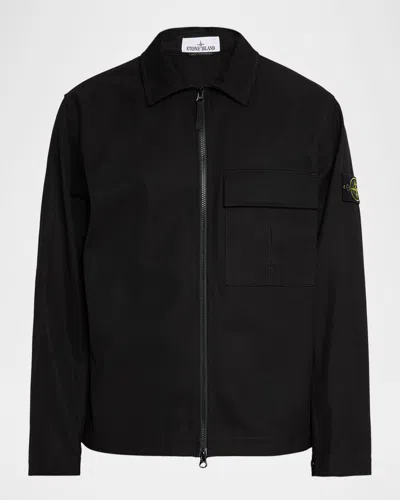Stone Island Men's Long Sleeve Single Pocket Overshirt In Black