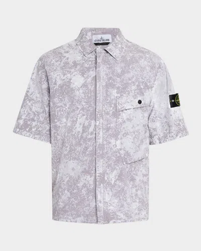 Stone Island Camicia Regular Fit Short Sleeve Shirt In Pearl Gray