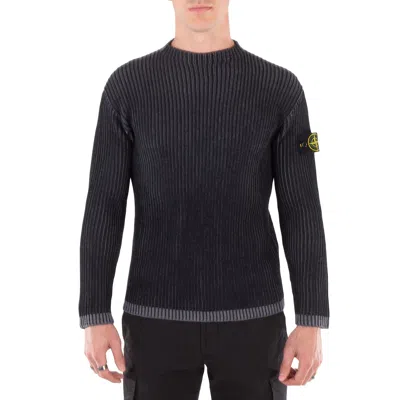Stone Island Men's Melange Charcoal Vanise Full Rib Rws Wool Sweater In Blue