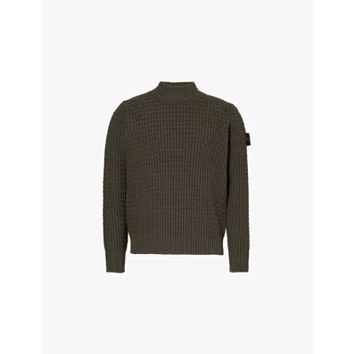 Stone Island Mens Musk Brand-badge Cable-knit Wool Jumper