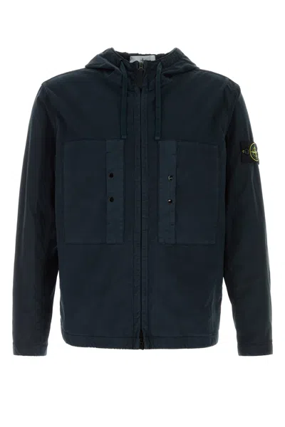 Stone Island Men Navy Blue Stretch Cotton Jacket