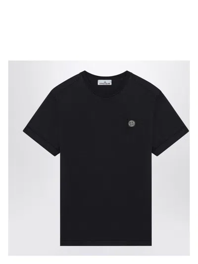 STONE ISLAND MEN'S NAVY COTTON T-SHIRT WITH LOGO PATCH