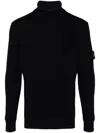 Stone Island Ribbed Knit Sweater With Logo Patch In Black