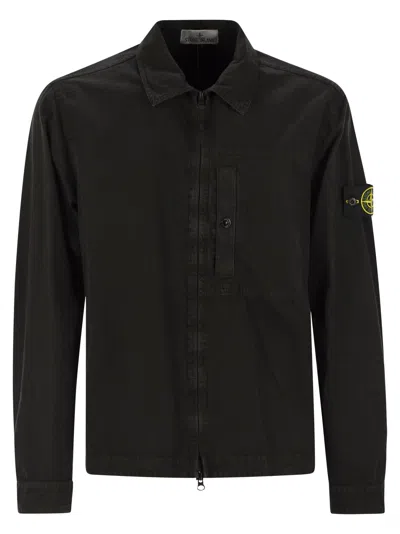 Stone Island Men Overshirt With Chest Pocket And Two-way Zip In Black