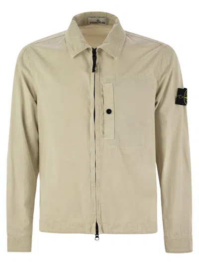 Stone Island Men Overshirt With Chest Pocket And Two-way Zip In Cream