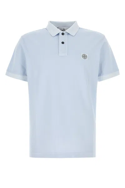 Stone Island Men Pastel Light Blue Piquet Polo Shirt