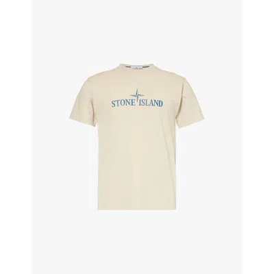 Stone Island Mens Plaster Branded-print Short-sleeved Cotton-jersey T-shirt In White