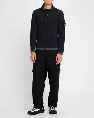 Stone Island Logo Patch High Neck Knitted Jumper In Melange Charcoal