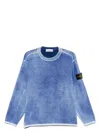 Stone Island Men's Raw Hand Light Cotton Crewneck Jumper With Airbrushed Interior Sweater In Blue