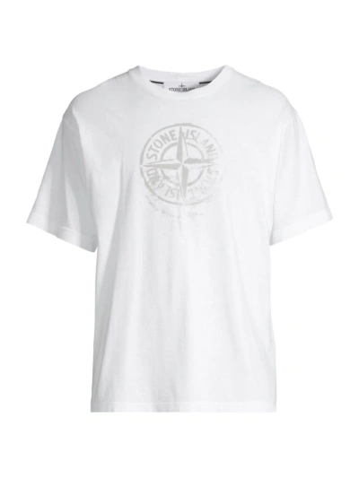 Stone Island Men's Reflective Compass Cotton T-shirt In White