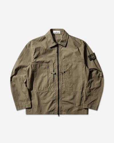 Stone Island Men S Mercerised Organic Cotton Ripstop Zip Overshirt Military In Green