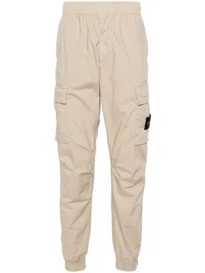 Stone Island Beige Cargo Pants For Men With  Patch And Cargo Pockets