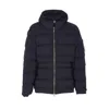 Stone Island Blue Hooded Down Jacket With Logo Patch In Nylon Man In Black