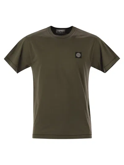 Stone Island Men Short-sleeved T-shirt With Compass Logo Patch In Green