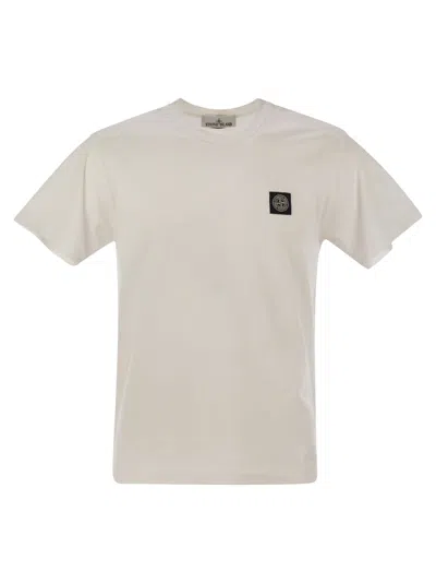 Stone Island Men Short-sleeved T-shirt With Compass Logo Patch In White