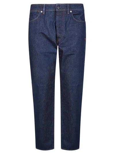 Stone Island Indigo Denim Rised Finish Trousers In Blue