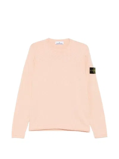 Stone Island Men Stocking Stitch Organic Cotton Nylon Crewneck In Pink