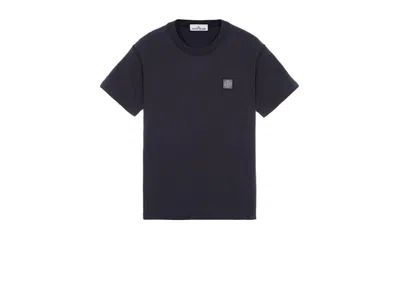 Pre-owned Stone Island Men's  23757 Organic Cotton Fissato Effect T-shirt In Navy Blue