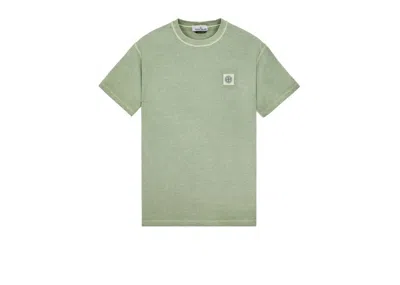 Pre-owned Stone Island Men's  23757 Organic Cotton Fissato Effect T-shirt In Sage Green