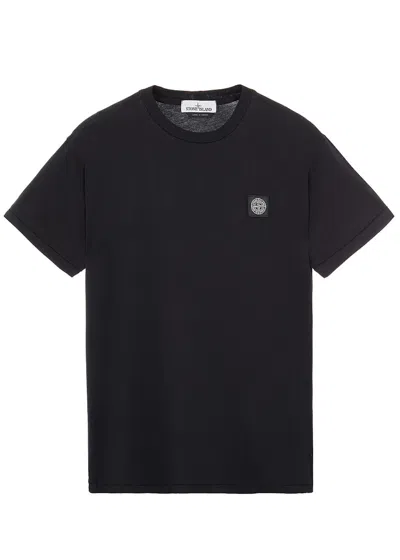 Pre-owned Stone Island Men's  24113 60/2 Cotton Slim Fit Logo Applique T-shirt In Black