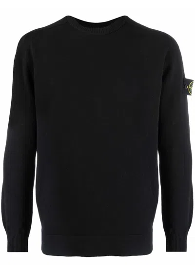 Pre-owned Stone Island Men's  508a1 Stretch Wool Sweatshirt In Black