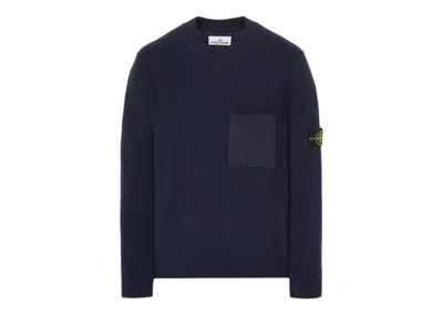 Pre-owned Stone Island Men's  523d2 Soft Cotton With Mix Fabric Knit Sweater In Blue