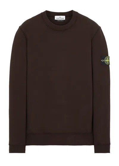 Pre-owned Stone Island Men's  63020 Brushed Cotton Fleece Crewneck Sweatshirt In Dark Brown