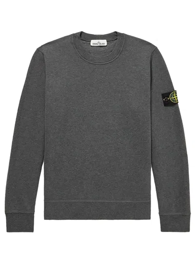 Pre-owned Stone Island Men's  63020 Brushed Cotton Fleece Crewneck Sweatshirt In Dark Gray