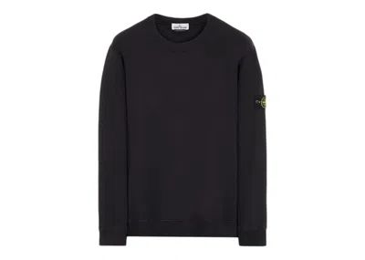 Pre-owned Stone Island Men's  63020 Brushed Cotton Fleece Crewneck Sweatshirt Sweater In Black