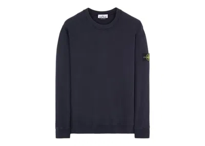 Pre-owned Stone Island Men's  63020 Brushed Cotton Fleece Crewneck Sweatshirt Sweater In Blue