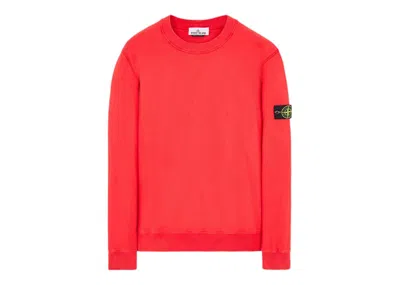 Pre-owned Stone Island Men's  63020 Brushed Cotton Fleece Crewneck Sweatshirt Sweater In Red