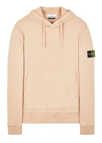 Pre-owned Stone Island Men's  64120 Brushed Cotton Fleece Hooded Sweatshirt In Antique Rose