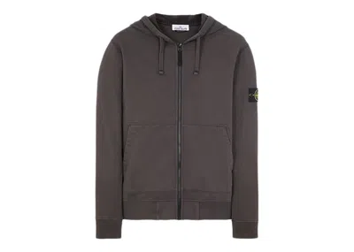 Pre-owned Stone Island Men's  64220 Brushed Cotton Fleece Zip Up Hooded Sweatshirt In Steel Grey In Gray