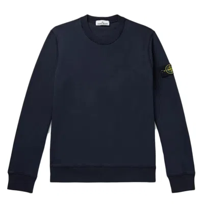 Pre-owned Stone Island Men's  Logo Appliquéd Mélange Cotton Jersey Sweatshirt In Navy Blue