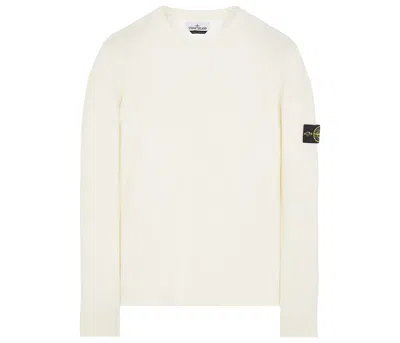 Pre-owned Stone Island Men's  Logo Appliqued Wool Sweater In Natural White