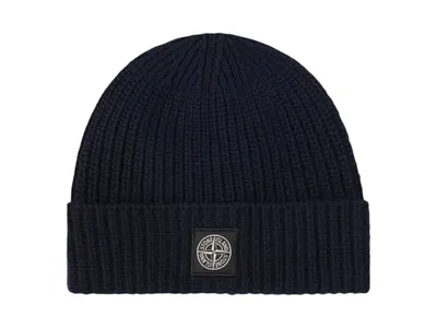 Pre-owned Stone Island Men's  Logo Beanie In Navy Blue