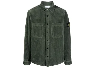 Pre-owned Stone Island Men's  Logo Patch Canvas Overshirt In Sage In Green