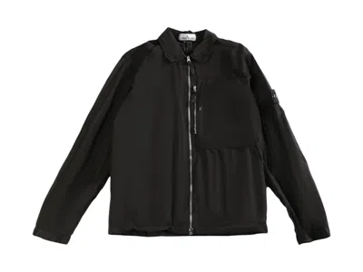 Pre-owned Stone Island Men's  Logo Patch Crinkle Finish Overshirt In Black