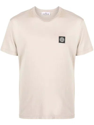 Pre-owned Stone Island Men's  Logo T-shirt In Beige In Sand