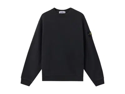 Pre-owned Stone Island Men's  Organic Cotton Diagonal Fleece Crewneck Sweatshirt In Black