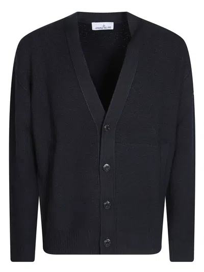 Stone Island Cardigan V-neck Patch Cardigan In Black