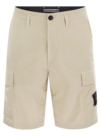 Stone Island Canvas Cotton Cargo Shorts In Beige