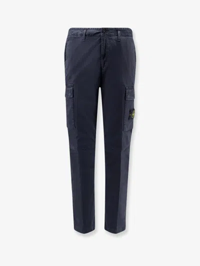 Stone Island Men Stretch Cotton Trousers With Iconic Logo Patch In Blue