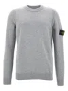 Stone Island Lightweight Wool Crew Neck Sweater With Raglan Sleeves Clothing In Gray